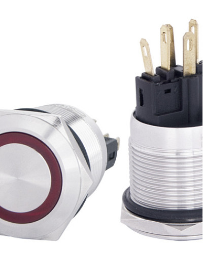 TYJ 22-271 Кнопка металева пласка з підсвічуванням, 1NO+1NC, червона 220V.