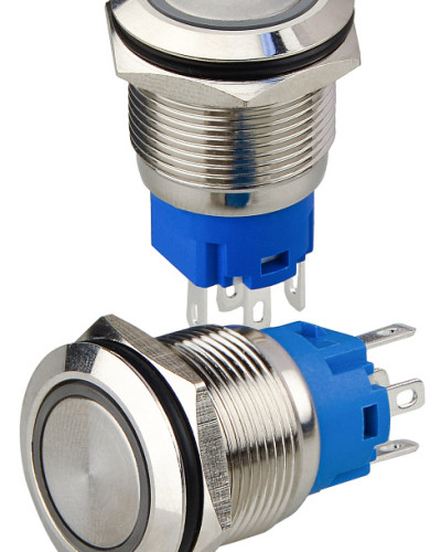 TYJ 19-271  Кнопка металева пласка з підсвічуванням, 1NO+1NC, синя 12V.
