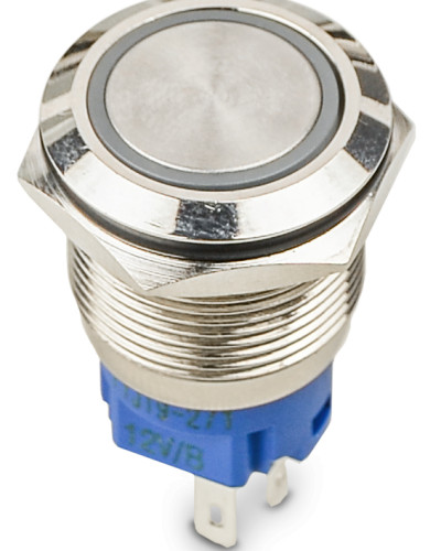 TYJ 19-271  Кнопка металева пласка з підсвічуванням, 1NO+1NC, синя 12V.