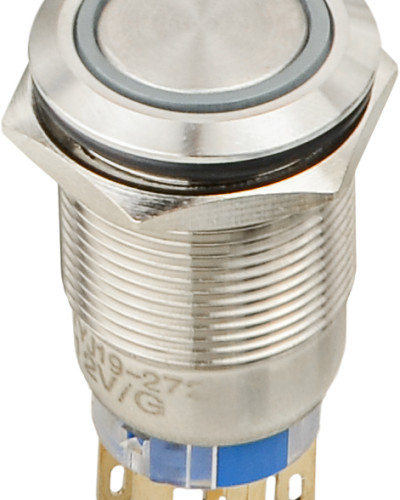 TYJ 19-272 Кнопка металева пласка з підсвічуванням, 2NO+2NC, зелена 12V.