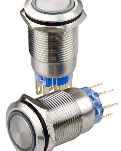 TYJ 19-272 Кнопка металева пласка з підсвічуванням, 2NO+2NC, синя 12V.