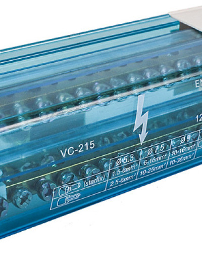 2х15 Нульова шина в корпусі VC-215 ( 2 бруска по 15  отворів)