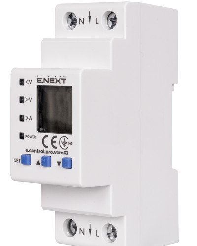 Реле контролю напруги та струму однофазне 63А з індикацією e.control.pro.vcm63