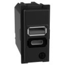 Механизм зарядного устройства USB 2 разъема тип - A/C 15 Вт/3000мА 1 модуль Bticino Living Now K4191AC