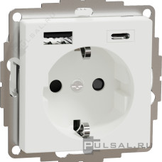 РОЗЕТКА 16 A + USB A+C 3 A, Акт Білий, Schneider Electric MTN2367-0325