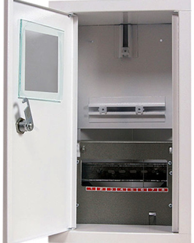 Корпус e.mbox.stand.w.f1.08.z.е металевий, під 1-ф. електронний лічильник, 8 мод., що вбудовується, з замком.