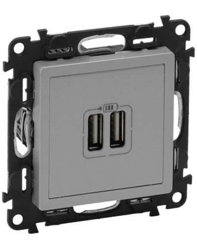 Розетка USB для зарядки двойная алюминий, Valena LIFE
