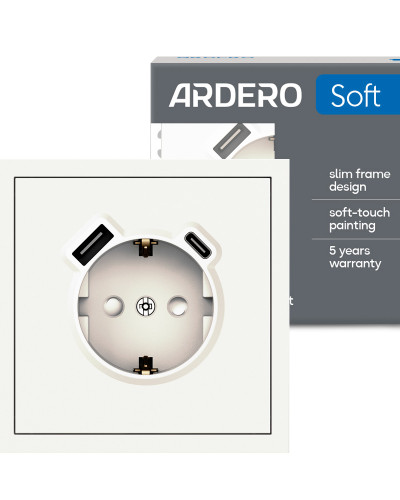 Розетка с дополнительными выходами USB/Type-C Ardero ER123USB-W Soft 18W/20W с заземлением белая
