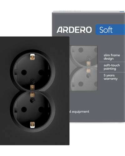 Розетка двойная Ardero ER122-B Soft 16А с заземлением черная