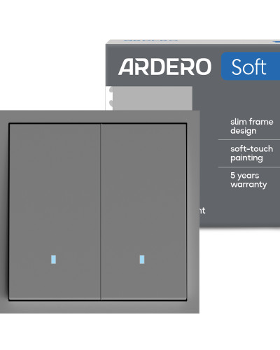 Выключатель 2-клавишный Ardero EV112L-G Soft 10А с подсветкой серый