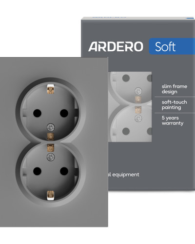 Розетка двойная Ardero ER122-G Soft 16А с заземлением серая