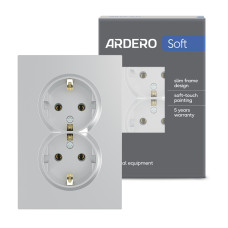 Розетка двойная Ardero ER122-S Soft 16А с заземлением серебряная