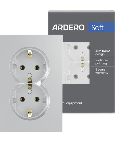 Розетка двойная Ardero ER122-S Soft 16А с заземлением серебряная