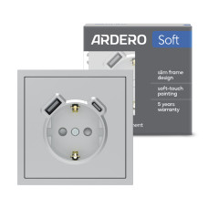 Розетка с дополнительными выходами USB/Type-C Ardero ER123USB-S Soft 18W/20W с заземлением серебряная