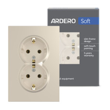 Розетка двойная Ardero ER122-C Soft 16А с заземлением шампань