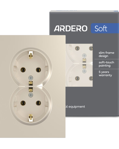 Розетка двойная Ardero ER122-C Soft 16А с заземлением шампань