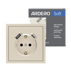 Розетка с дополнительными выходами USB/Type-C Ardero ER123USB-C Soft 18W/20W с заземлением шампань