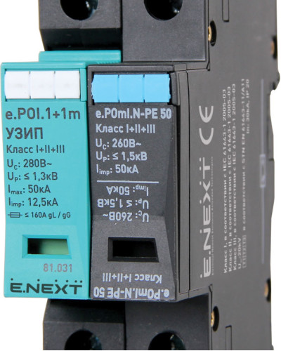 ПЗІП  e.POI.1+1m 280V/12,5kA клас I+II+III, 1 полюс + N-PE, моноблок