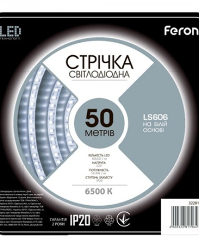Світлодіодна стрічка Feron SANAN LS606 60SMD / м 12V IP20 50 м білий