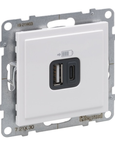 Розетка USB Тип А+C 12Вт+15Вт 5В , цвет белый SUNO
