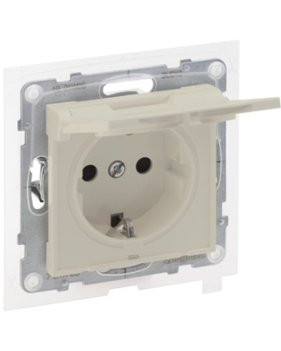 Розетка силовая с крышкой 2К+З IP44 16А, 250 В авт.клемы, цвет Слон. кость SUNO