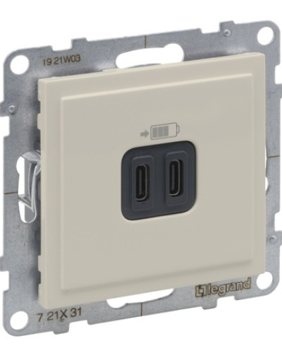 Розетка USB Тип С+C 15 Вт 5В, цвет слоновая кость SUNO