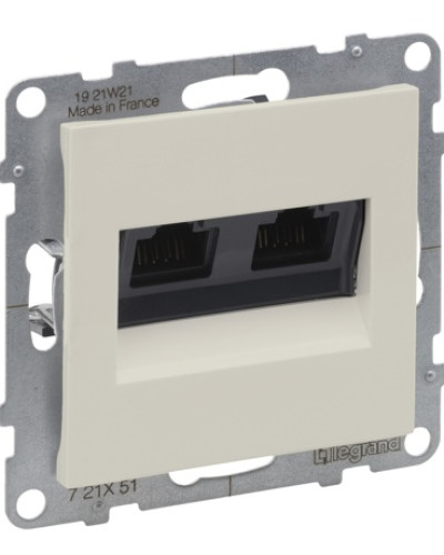 Розетка информационная двойная RJ45 CAT5E UTP, цвет слоновая кость SUNO