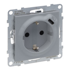 Розетка комбін. 2К+З зі шторк. 16 A + USB Тип C 1,5 A 250 В, колір Алюміній SUNO