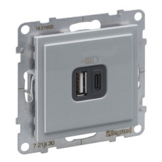 Розетка USB Тип А+C 12Вт+15Вт 5В , колір Алюміній SUNO