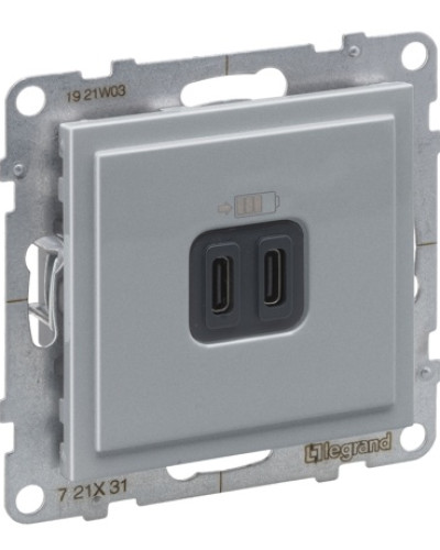 Розетка USB Тип С+C 15 Вт 5В, цвет алюминий SUNO