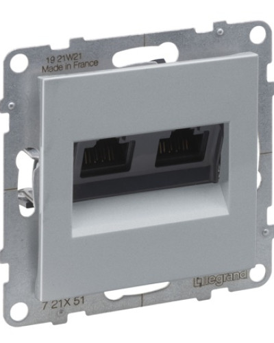 Розетка информационная двойная RJ45 CAT5E UTP, цвет алюминий SUNO