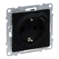 Розетка комбін. 2К+З зі шторк. 16 A + USB Тип C 1,5 A 250 В, колір Чорний SUNO