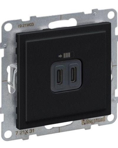 Розетка USB Тип С+C 15 Вт 5В, цвет черный SUNO