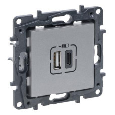 Розетка USB Тип А+C 12Вт+15Вт 5 В колір Алюміній NILOE STEP