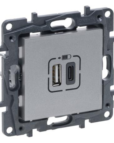 Розетка USB Тип А+C 12Вт+15Вт 5 В цвет алюминий NILOE STEP