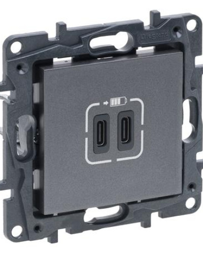 Розетка USB Тип С+C 15 Вт 5 В цвет Сталь NILOE STEP