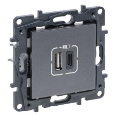 Розетка USB Тип А+C 12Вт+15Вт 5 В колір Сталь NILOE STEP