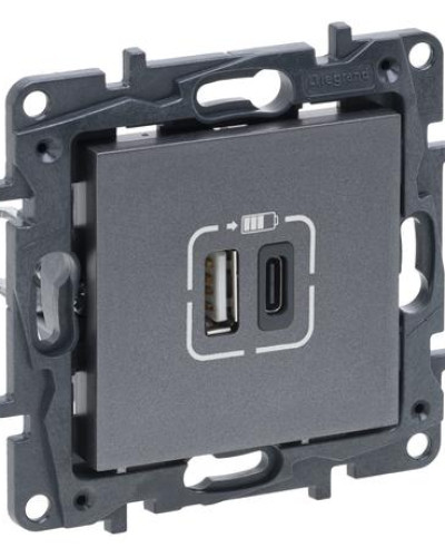 Розетка USB Тип А+C 12Вт+15Вт 5 В цвет Сталь NILOE STEP