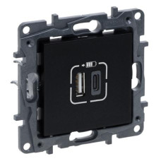 Розетка USB Тип А+C 12Вт+15Вт 5 В колір Чорний NILOE STEP
