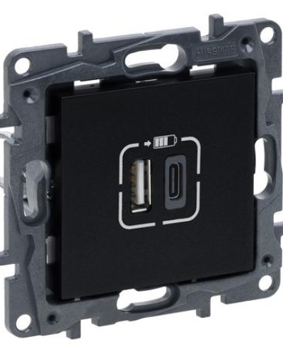 Розетка USB Тип А+C 12Вт+15Вт 5 В цвет черный NILOE STEP