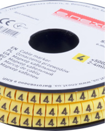 Маркер кабельний e.marker.stand.2.4.4, 2-4 кв.мм, "4", 500 шт