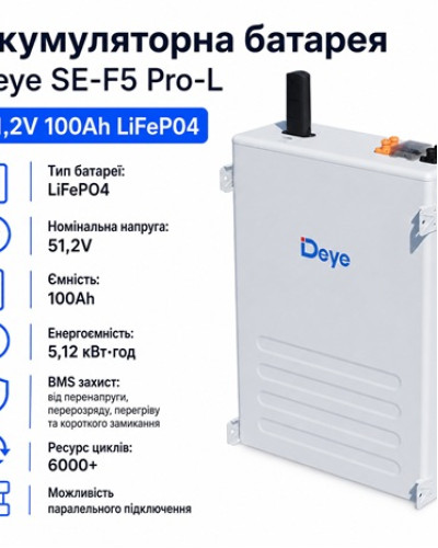 Аккумуляторная батарея Deye SE-F5 Pro-L 51,2V 100Ah LiFePO4 5,12 кВт·ч