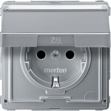 Механизм розетки с защитной крышкой и полем для надписи, алюминий, Aquadesign Merten Schneider Electric MTN2312-7260
