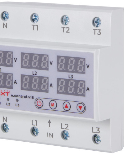 Реле контролю напруги та струму трифазне 63А з індикацією e.control.v16