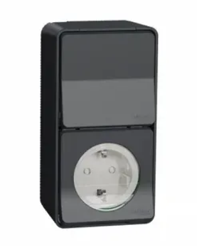 Блок розетка + переключатель вертикальный черный IP55 MUREVA S