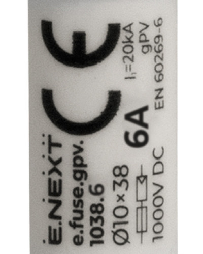 Запобіжник плавкий e.fuse.gpv.1038.6, 10x38, gPV, 6A, 1000VDC, 20kA