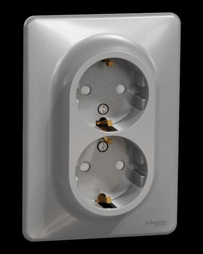 Двойная розетка 2P+E с заземляющим контактом, Алюминий Sedna Design Schneider Electric SDD313221