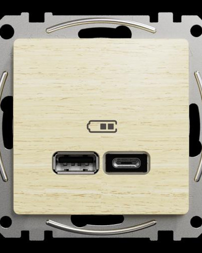 Двойная USB-розетка типа А+С,Sedna Design & Elements, Береза - имитация дерева, SDD180402 Schneider Electric