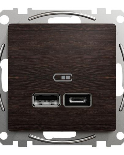 Двойная USB-розетка типа А+С,Sedna Design & Elements, Венге - имитация дерева, SDD181402 Schneider Electric