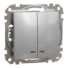 Двухклавишный выключатель с синей LED подсветкой Алюминий Sedna Design Schneider Electric SDD113105L